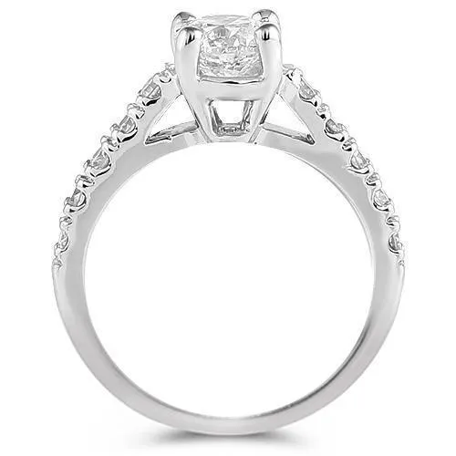 14K White Solid Gold Womens Cathedral Diamond Engagement Ring With Center Stone 1.50 Ctw