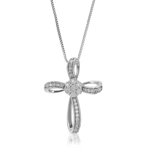 1/6 cttw Lab Grown Diamond Cluster Cross Pendant Sterling Silver