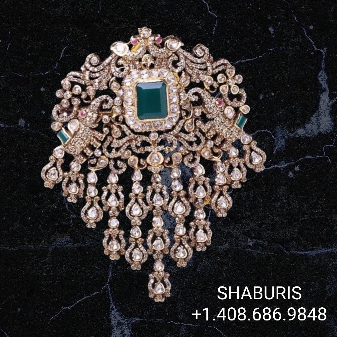 Diamond pendant pure silver jewelry indian jewelry emerald pearl pendant simple jewelry gift jewelry set - SHABURIS