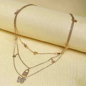 Lucent Butterfly Lock Layered Necklace