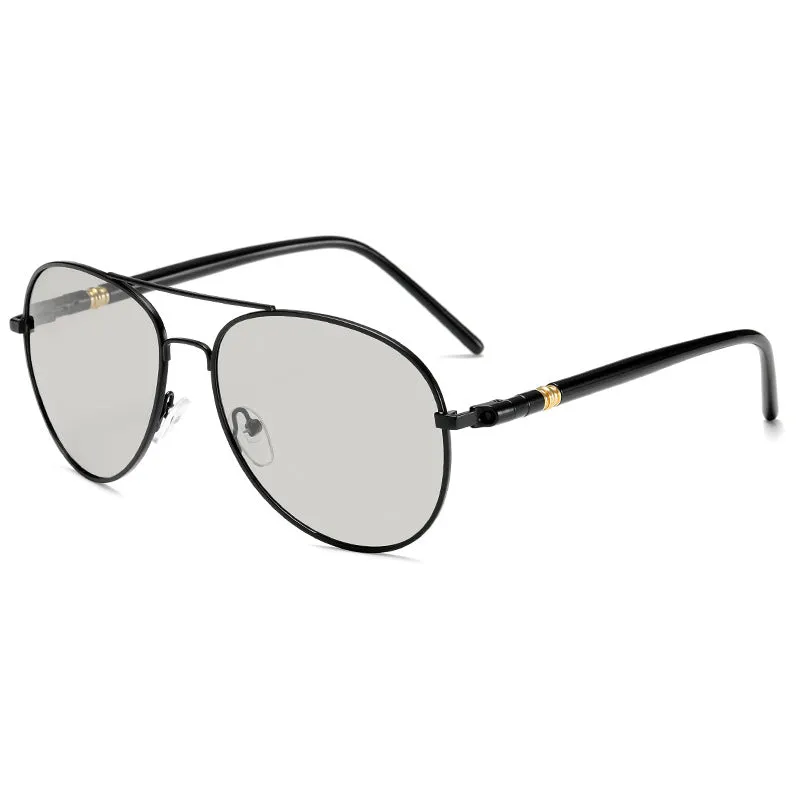 OOLVS Aviator Polarized Sunglasses Photochromic Lens Metal Frame UV Protection Night Vision Driving Sunglasses MS149-2N/3N