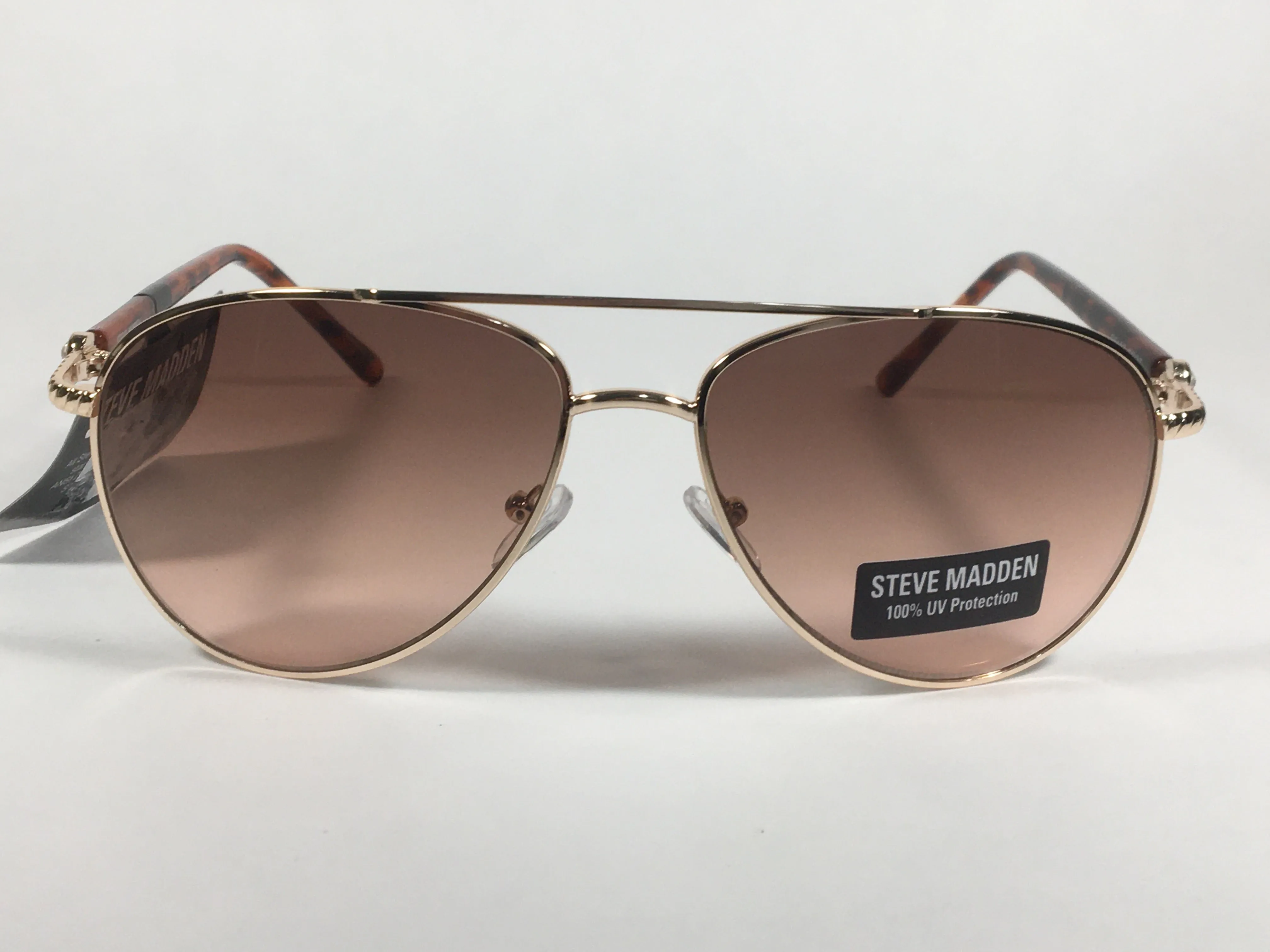 Steve Madden Aviator Sunglasses Brown Tortoise Gold Frame Brown Gradient Lens Rhinestone S5187 TORT