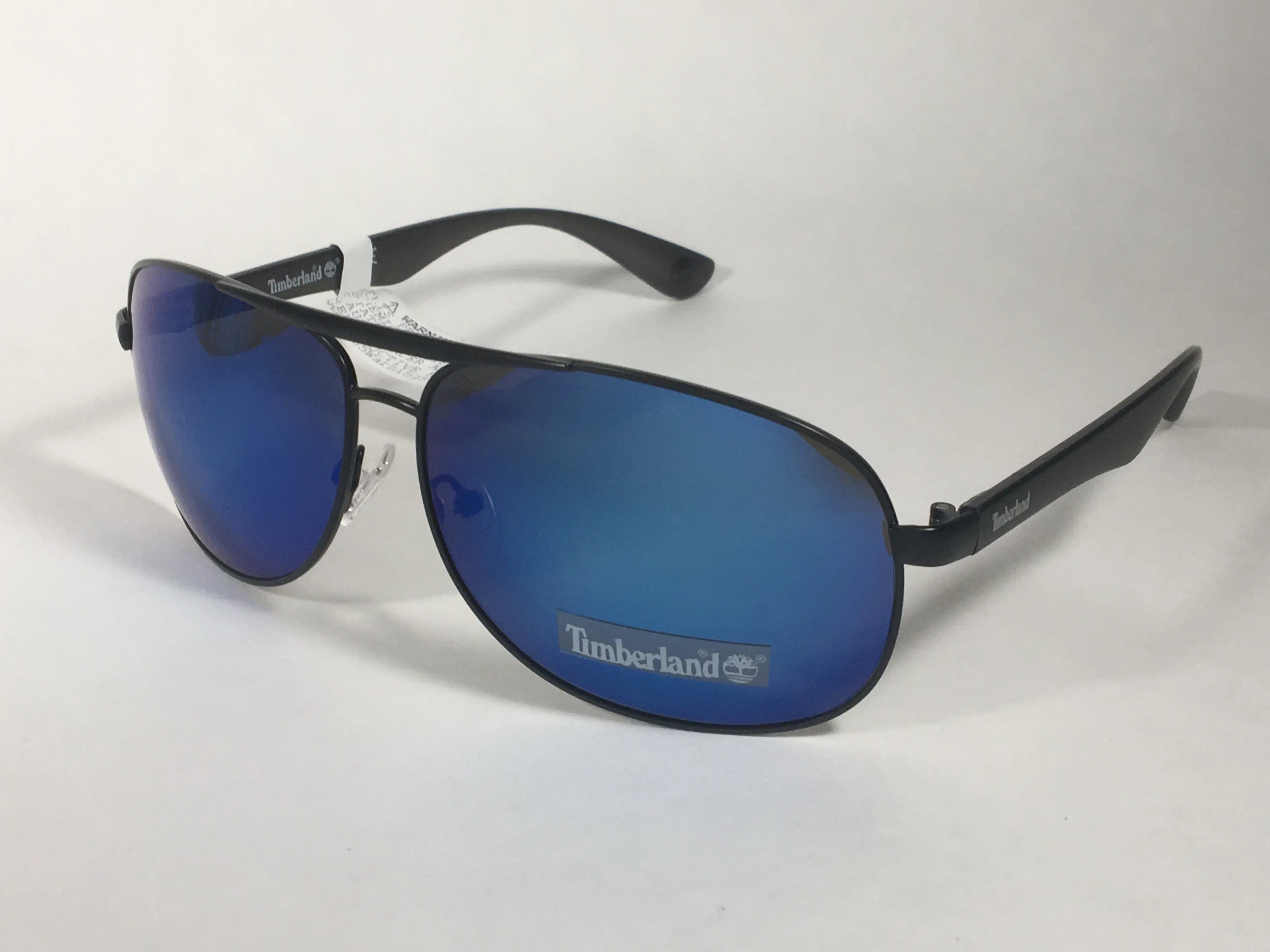 Timberland Aviator Sunglasses Matte Black Frame Blue Mirror Lens TB7151 02X
